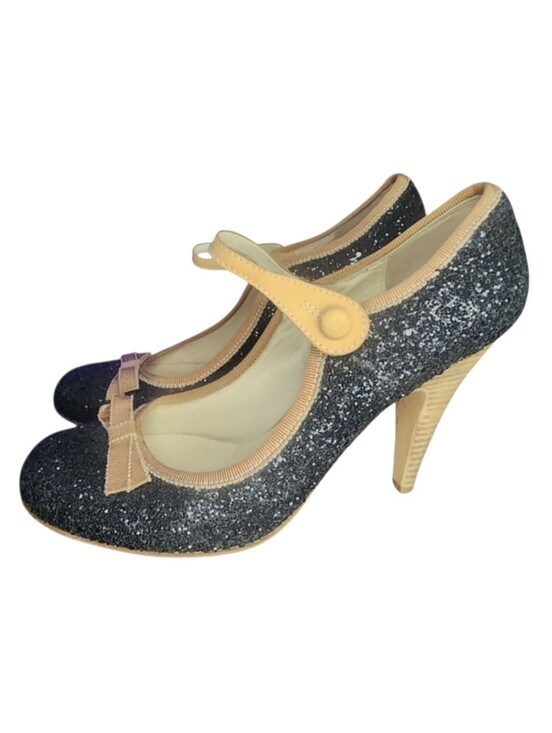 Miu Miu Shoes - Miu Miu Black & Beige Glitter Mary Jane Pumps, Womens 38 EU (8 US)